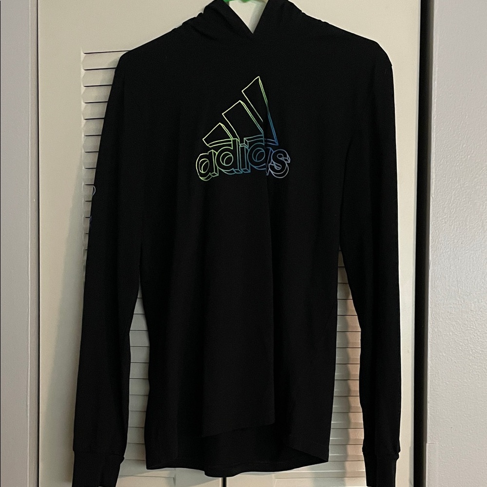 Boys Adidas Black Hoodie T-shirt with Vibrant Logo size XL